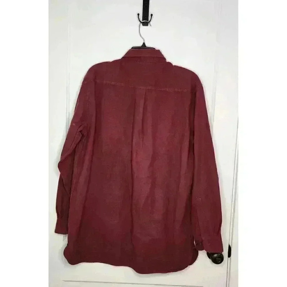 LL Bean Size Large Tall Chamois Heavy Cotton Button Shirt Maroon - Picture 2 of 5